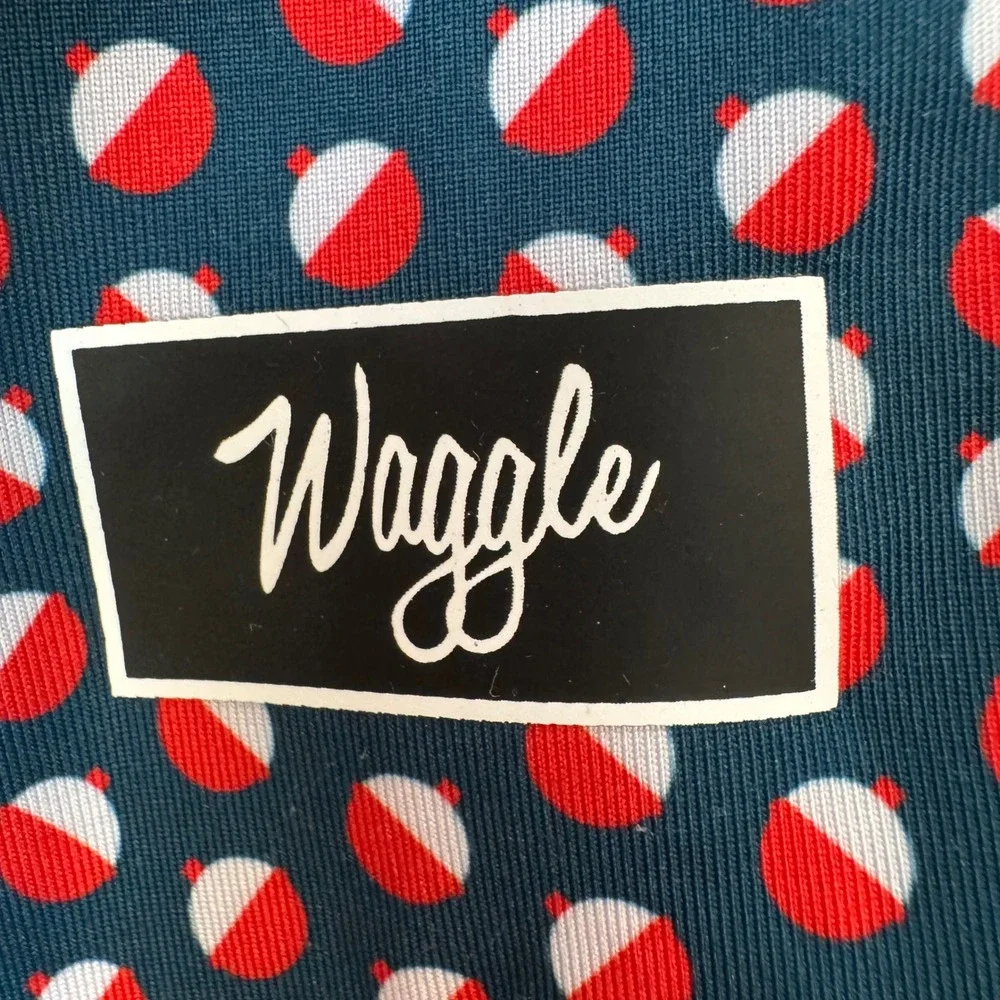 Waggle Golf Mens Bobber Print Performance Polo Shirt Navy Red Size Medium - Picture 3 of 4